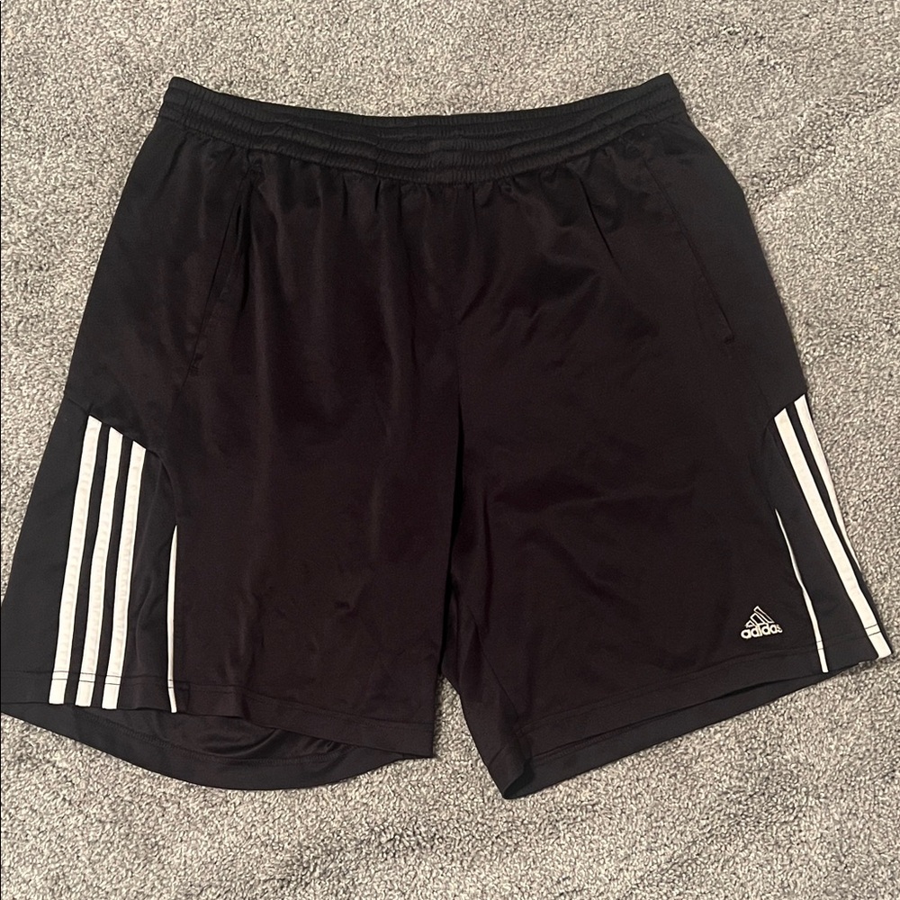 Adidas Men's Black Athletic Shorts with White Stripes